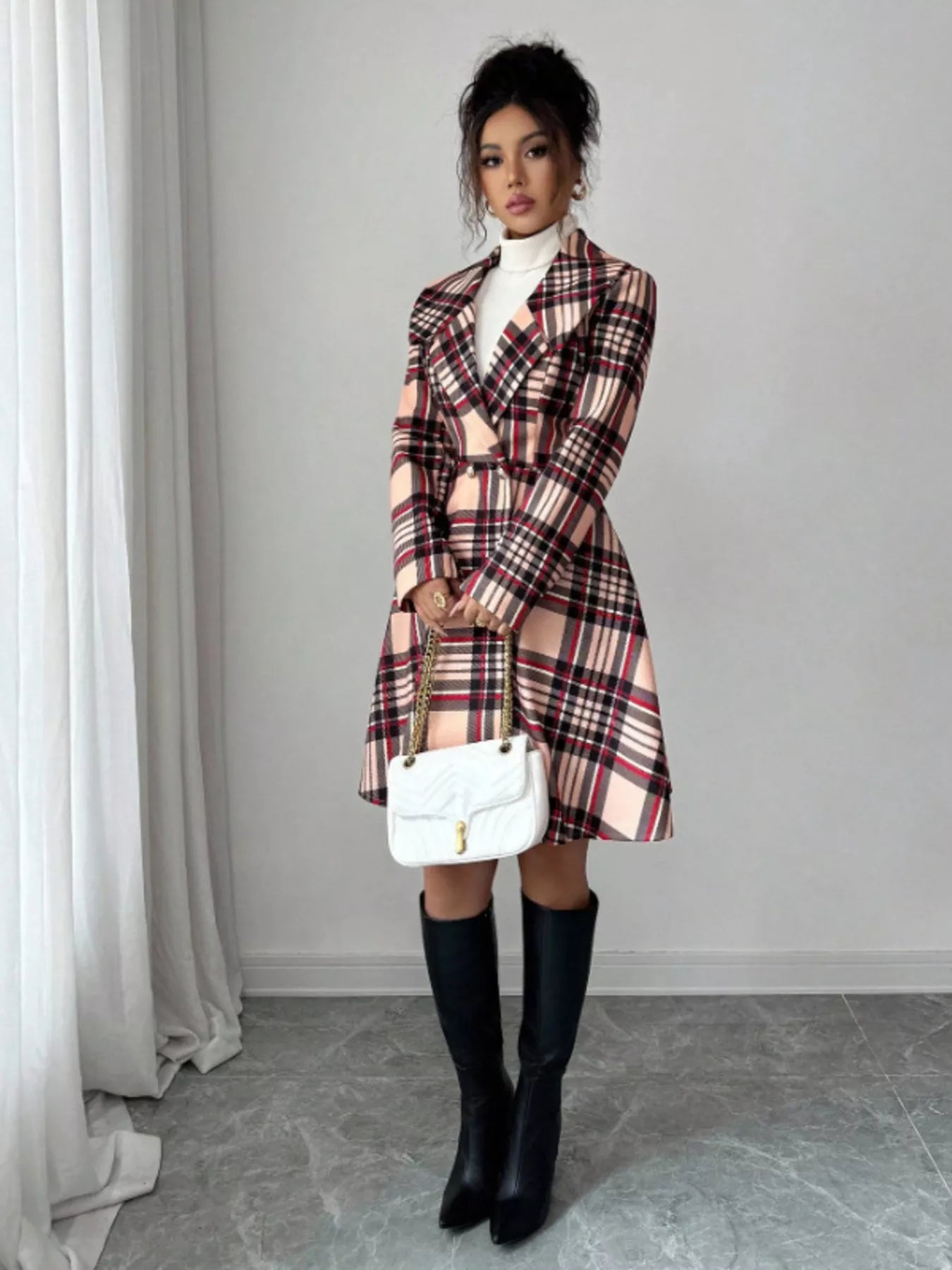 Plaid Button Up Long Sleeve Coat — women's coat Australia