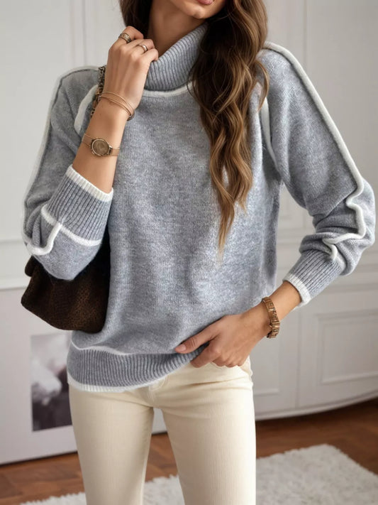 Women's Full Size Turtleneck Contrast Trim Sweater Plus Size — women's knitwear Australia