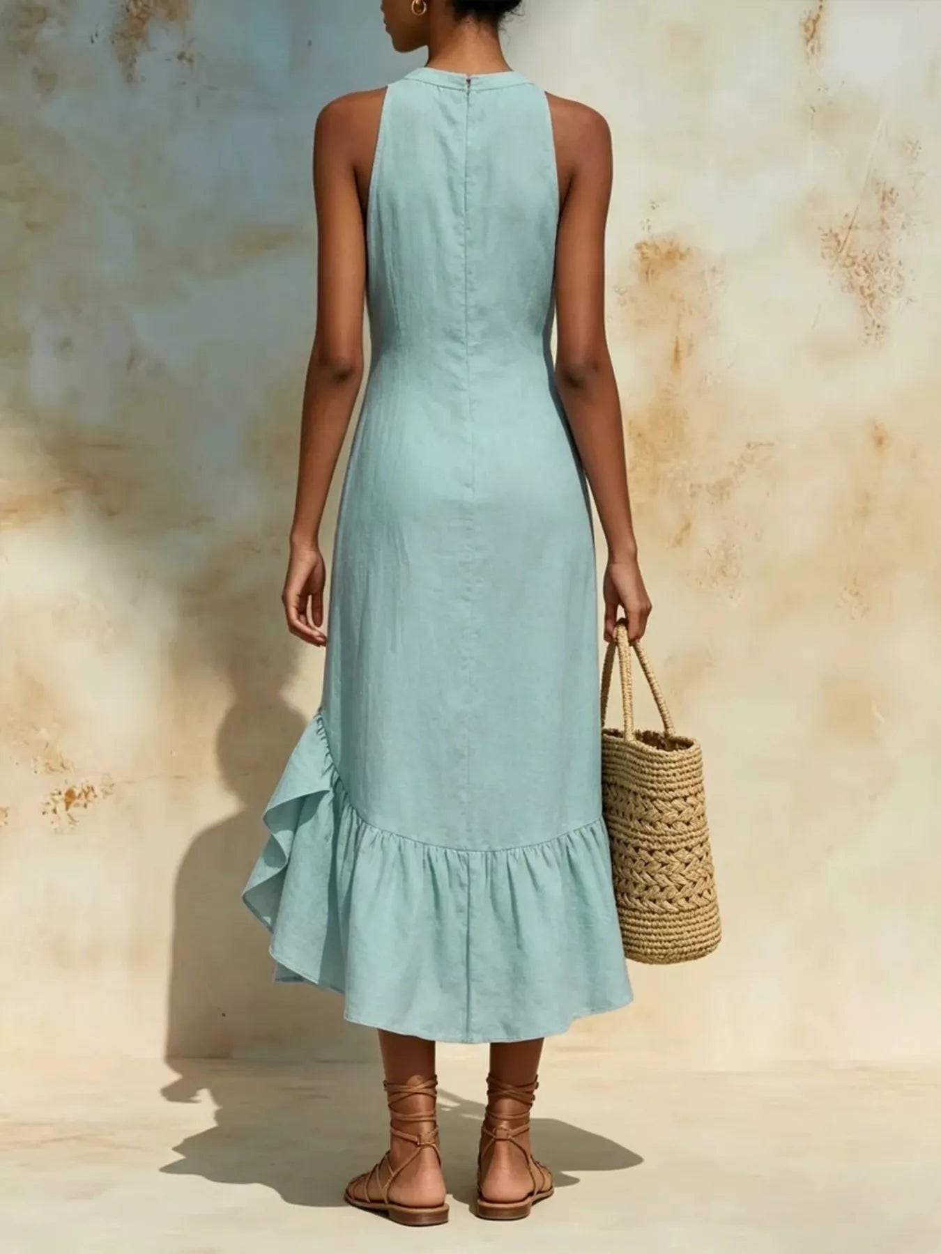Women's Full Size Ruffle Hem Sleeveless Midi Dress Plus Size — Chic and Unique AU