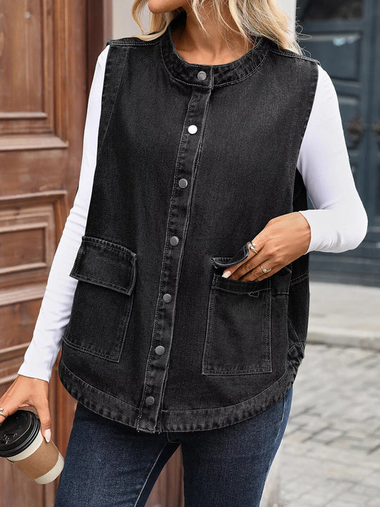Snap Down Sleeveless Denim Jacket — women's jacket Australia