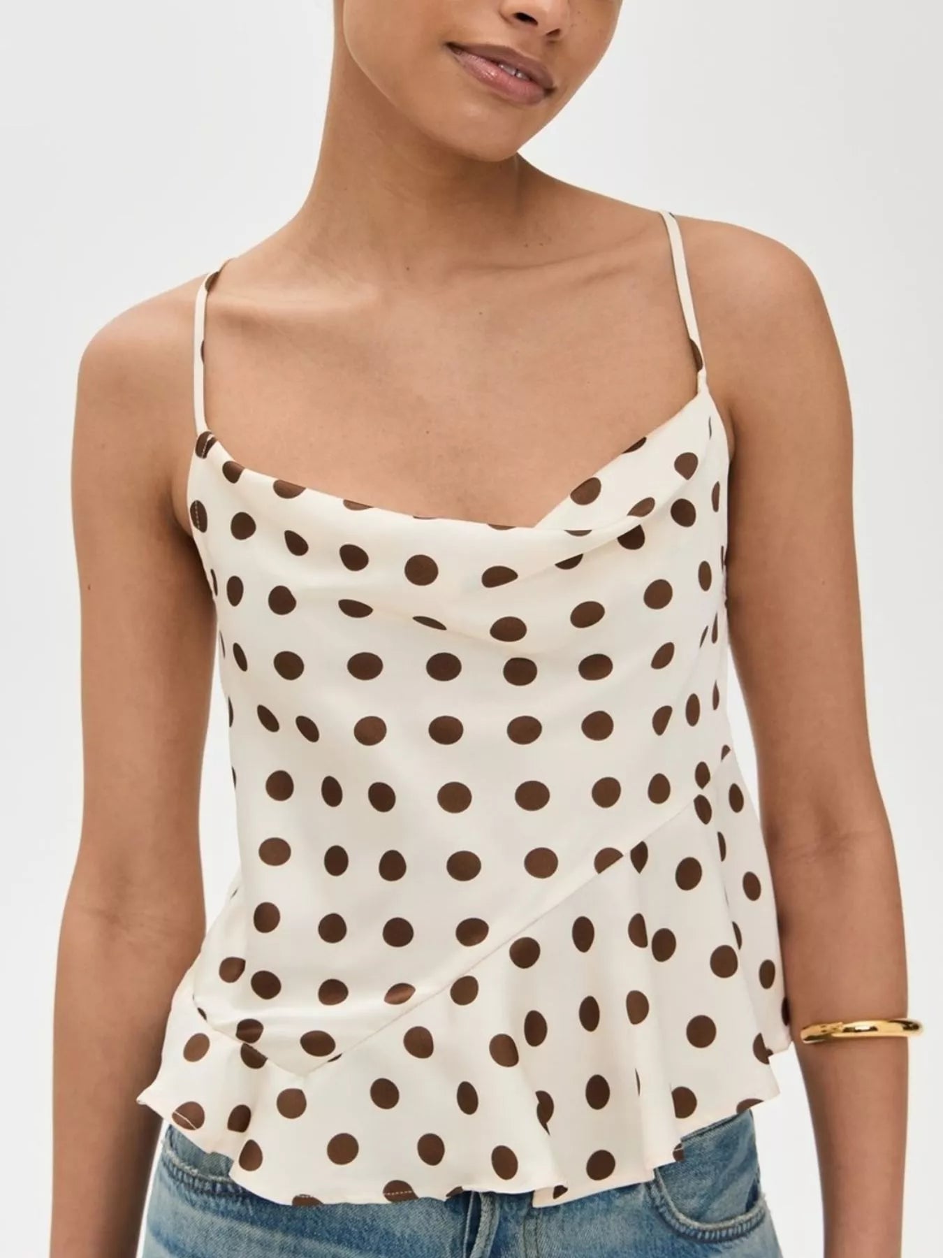 Polka Dot Cowl Neck Cami with Back Tie — women's cami Australia