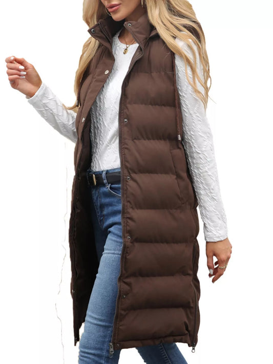 Women's Full Size Snap Down Hooded Padded Longline Vest Coat Plus Size — women's vest Australia