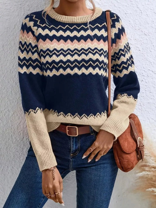 Women's Geometric Pattern Knitted Sweater — women's knit sweater Australia