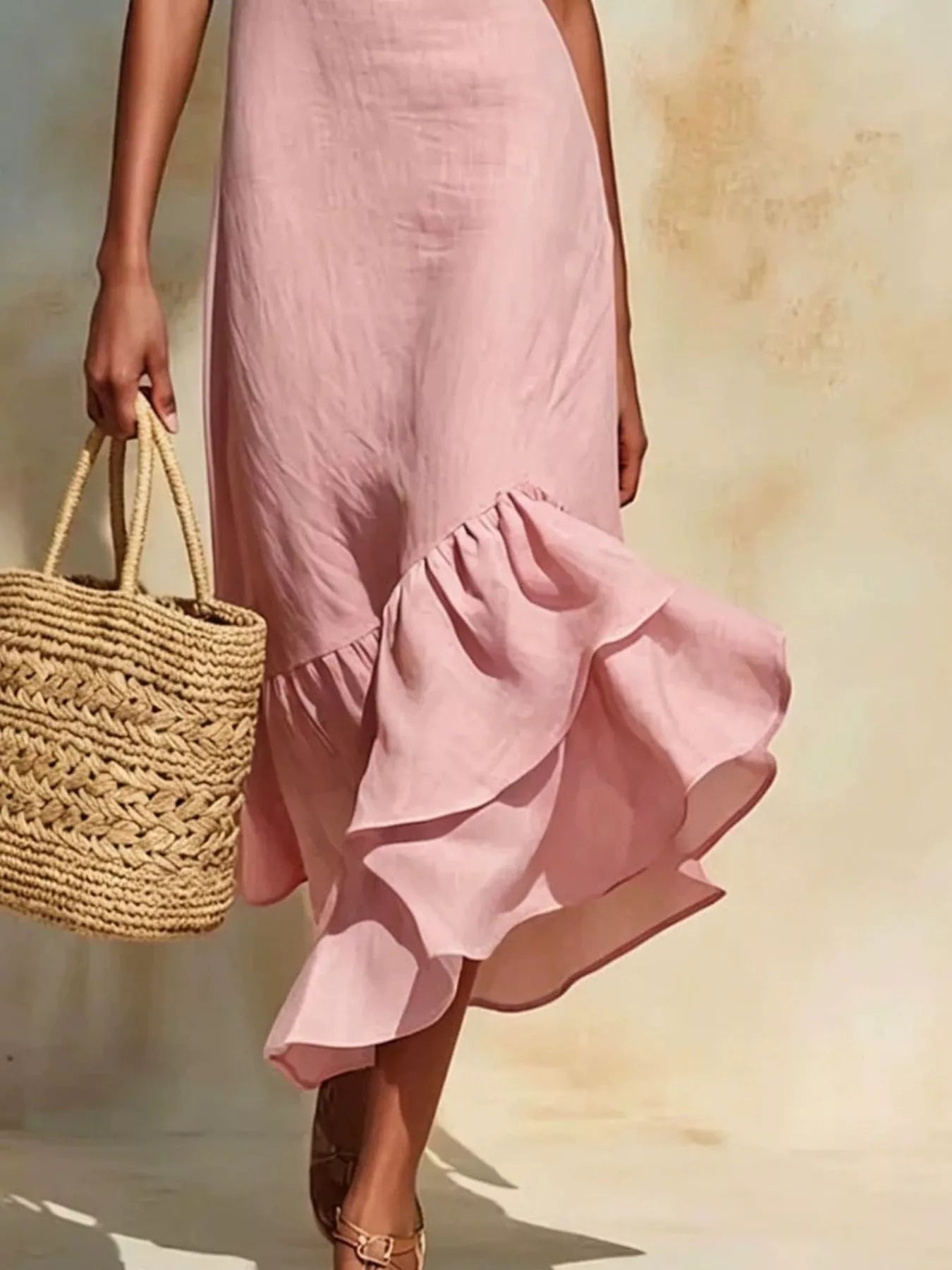 Women's Full Size Ruffle Hem Sleeveless Midi Dress Plus Size — Chic and Unique AU