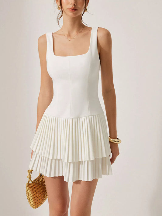 Square Neck Pleated Mini Dress — women's casual dress Australia