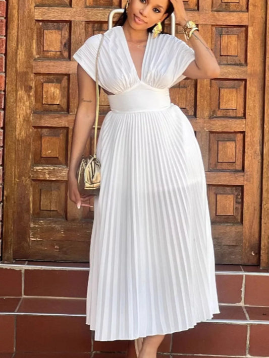 Pleated Cap Sleeve Midi Dress — women's casual dress Australia