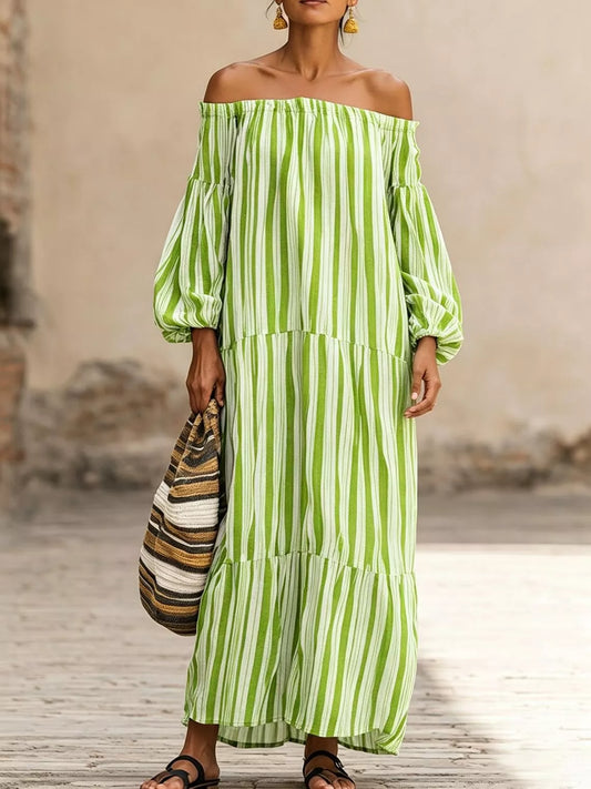 Off-Shoulder Striped Maxi Dress — women's maxi dress Australia