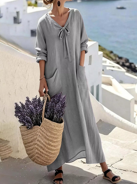 Full Size Long Sleeve Loose Maxi Dress with Pockets Plus Size — women's maxi dress Australia