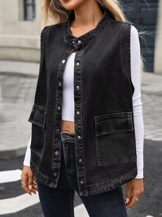Snap Down Sleeveless Denim Jacket — women's jacket Australia