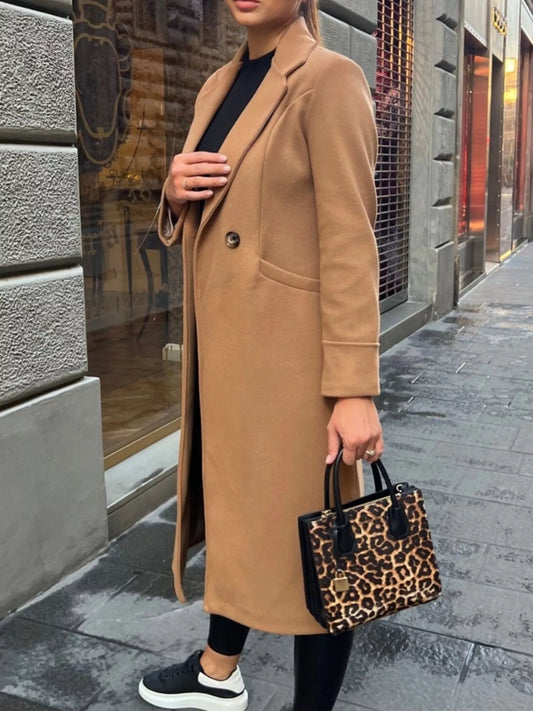Lapel Collar Wool Blend Overcoat — women's coat Australia