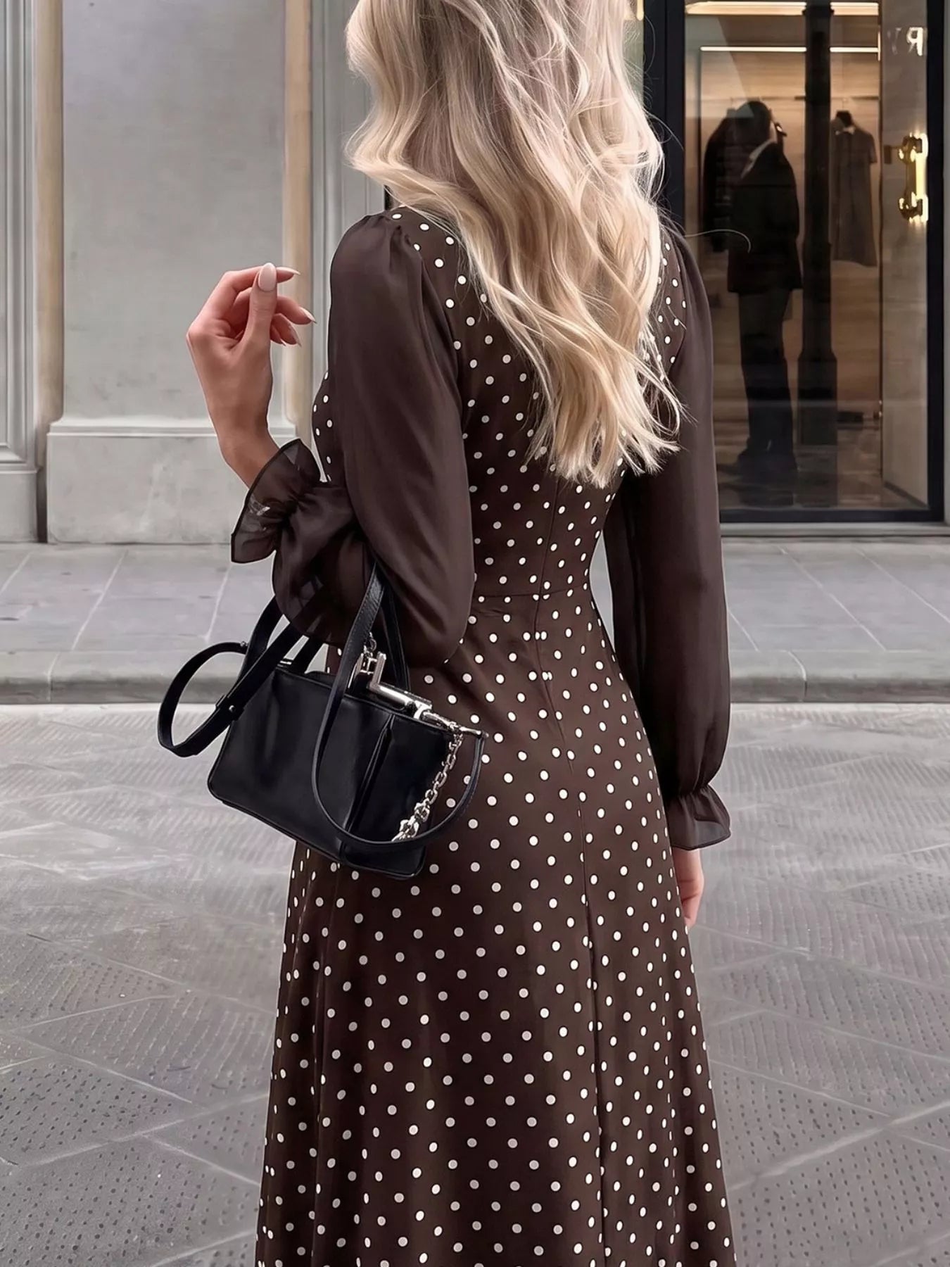 Women's Polka Dot Square Neck Long Sleeve Maxi Dress — Chic and Unique AU