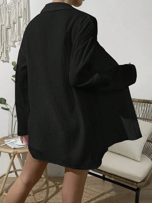 Dropped Shoulder Button Up Top and Elastic Waist Shorts Set — women's co-ord set Australia