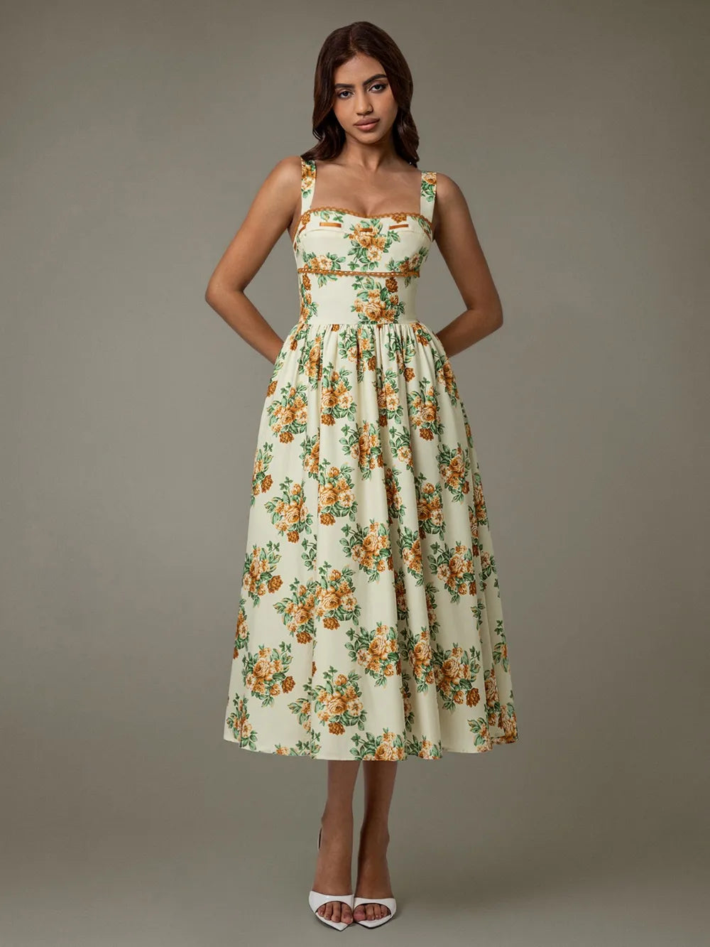 Women's Lace Trim Floral Sleeveless Midi Dress — Chic and Unique AU