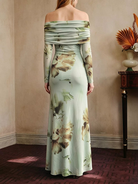 Women's Ruffled Slit Off Shoulder Maxi Dress — Chic and Unique AU