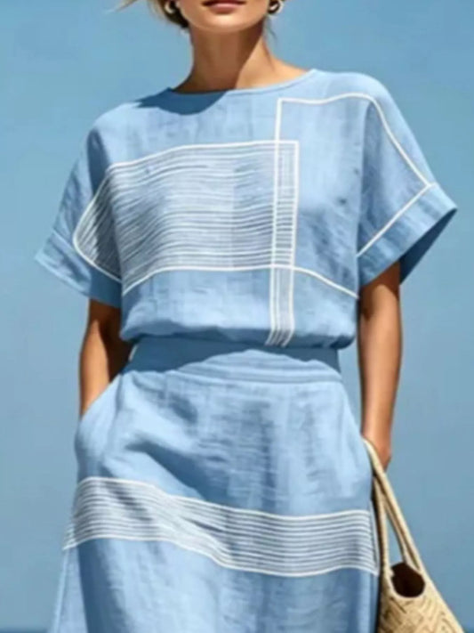 Full Size Striped Round Neck Top and Skirt Set Plus Size — women's co-ord set Australia