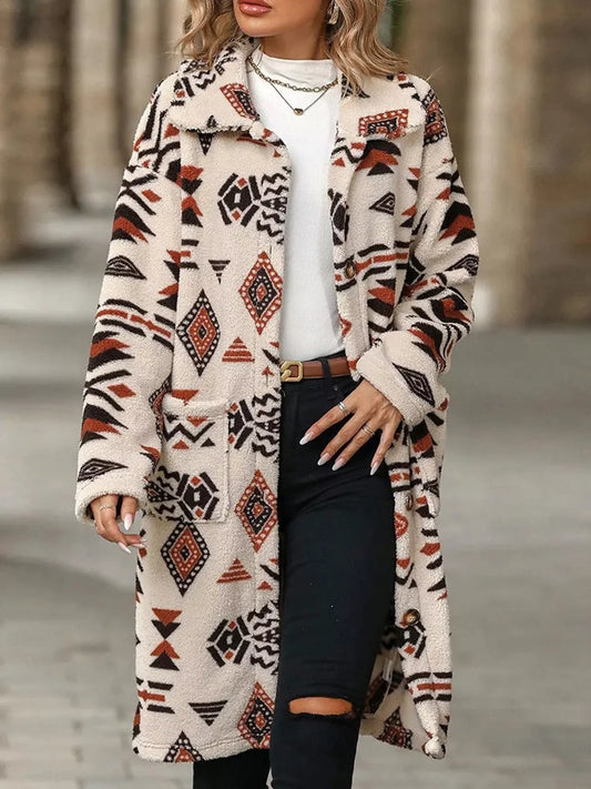Geometric Button Up Longline Coat — women's coat Australia