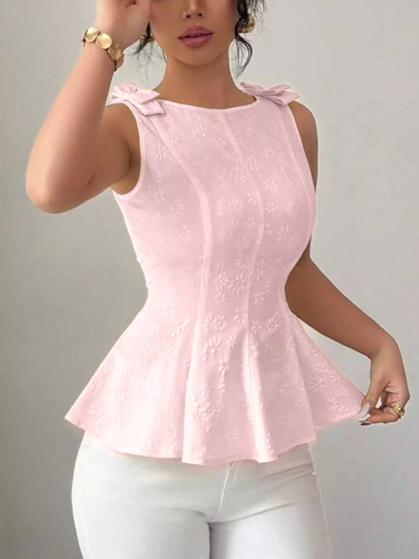Bow Shoulder Peplum Tank — women's tank top Australia
