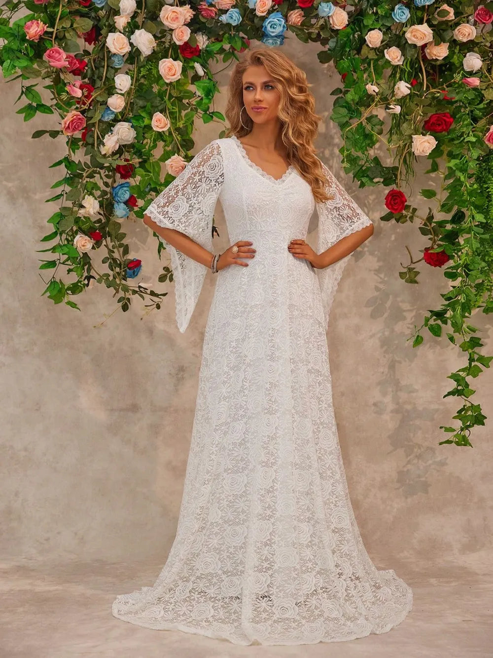 Women's Lace V-Neck Floor Length Dress — Chic and Unique AU