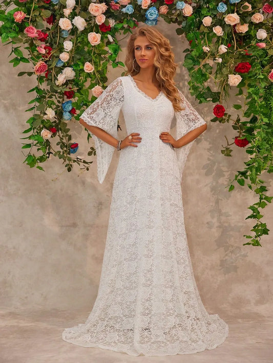Women's Lace V-Neck Floor Length Dress — Chic and Unique AU