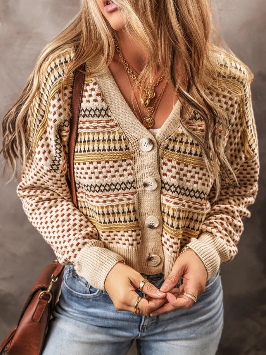 Women's Vintage Patterned Button-Down Cardigan — women's knitwear Australia
