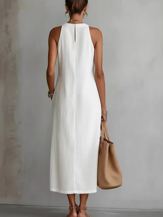 Side Slit Sleeveless Hollow-Out Trimmed Midi Dress — women's casual dress Australia