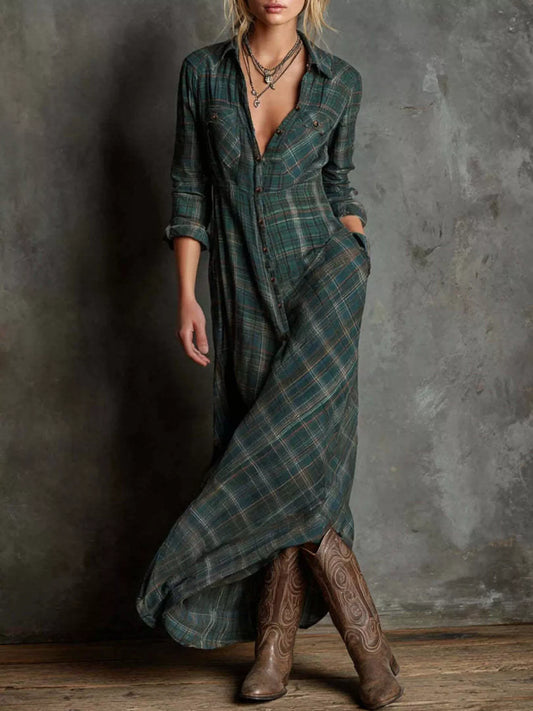 Plaid Button Front Maxi Shirt Dress — women's maxi dress Australia
