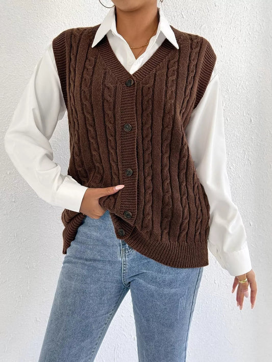 Women's Cable-Knit Button-Up Sweater Vest — women's knit sweater Australia