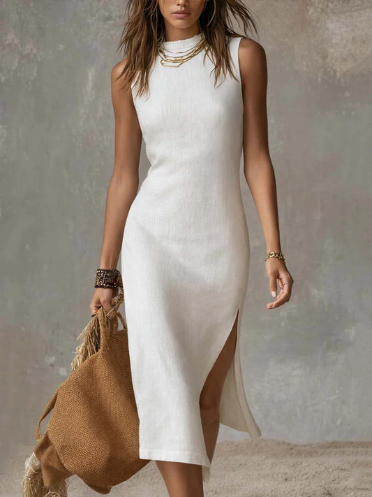 Full Size Sleeveless Mock Neck Slit Midi Dress Plus Size — women's casual dress Australia