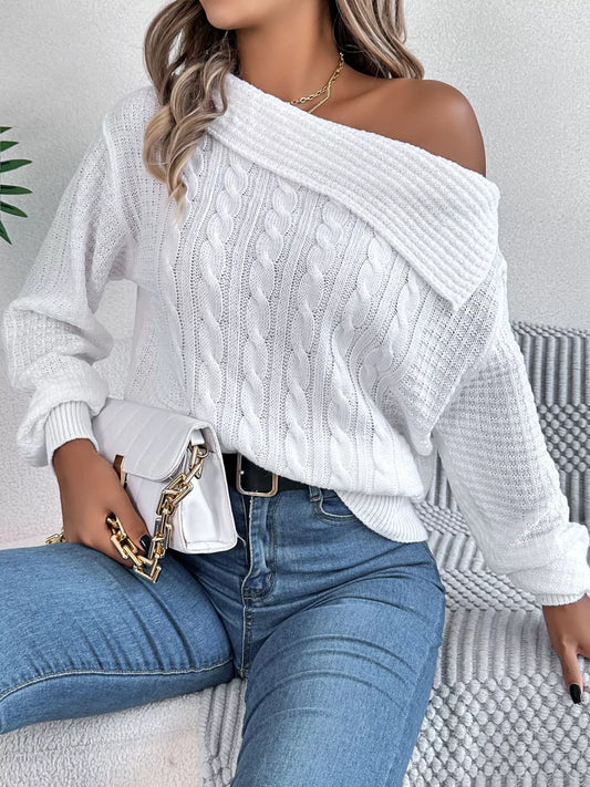 Off-Shoulder Cable Knit Sweater — women's knit sweater Australia
