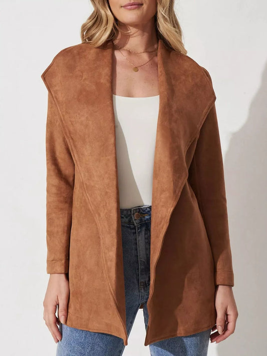 Suede Tie Waist Long Sleeve Outerwear — women's outerwear Australia