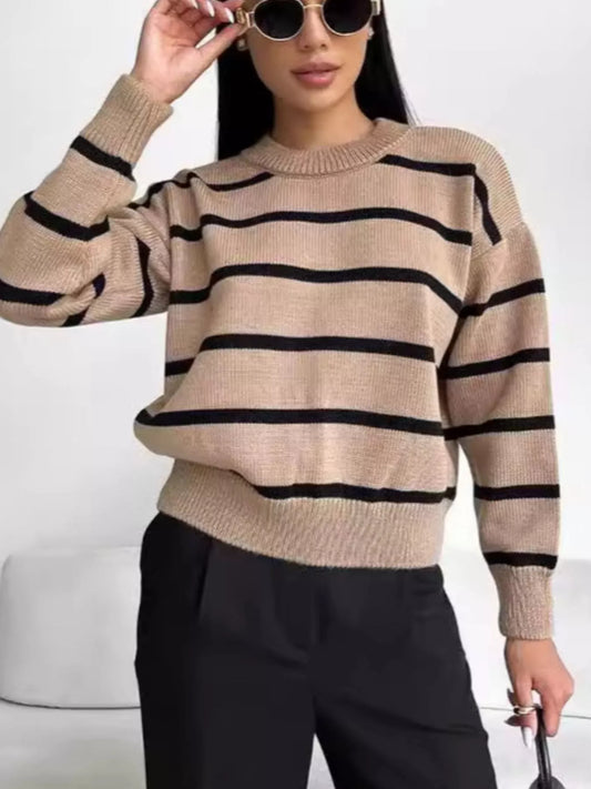 Women's Striped Knit Round Neck Sweater — women's knitwear Australia
