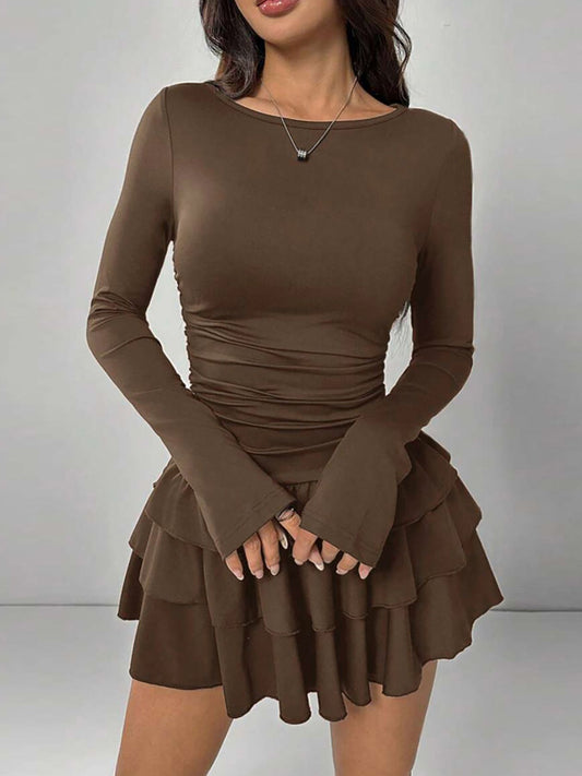Ruffle Hem Long Sleeve Mini Dress — women's casual dress Australia