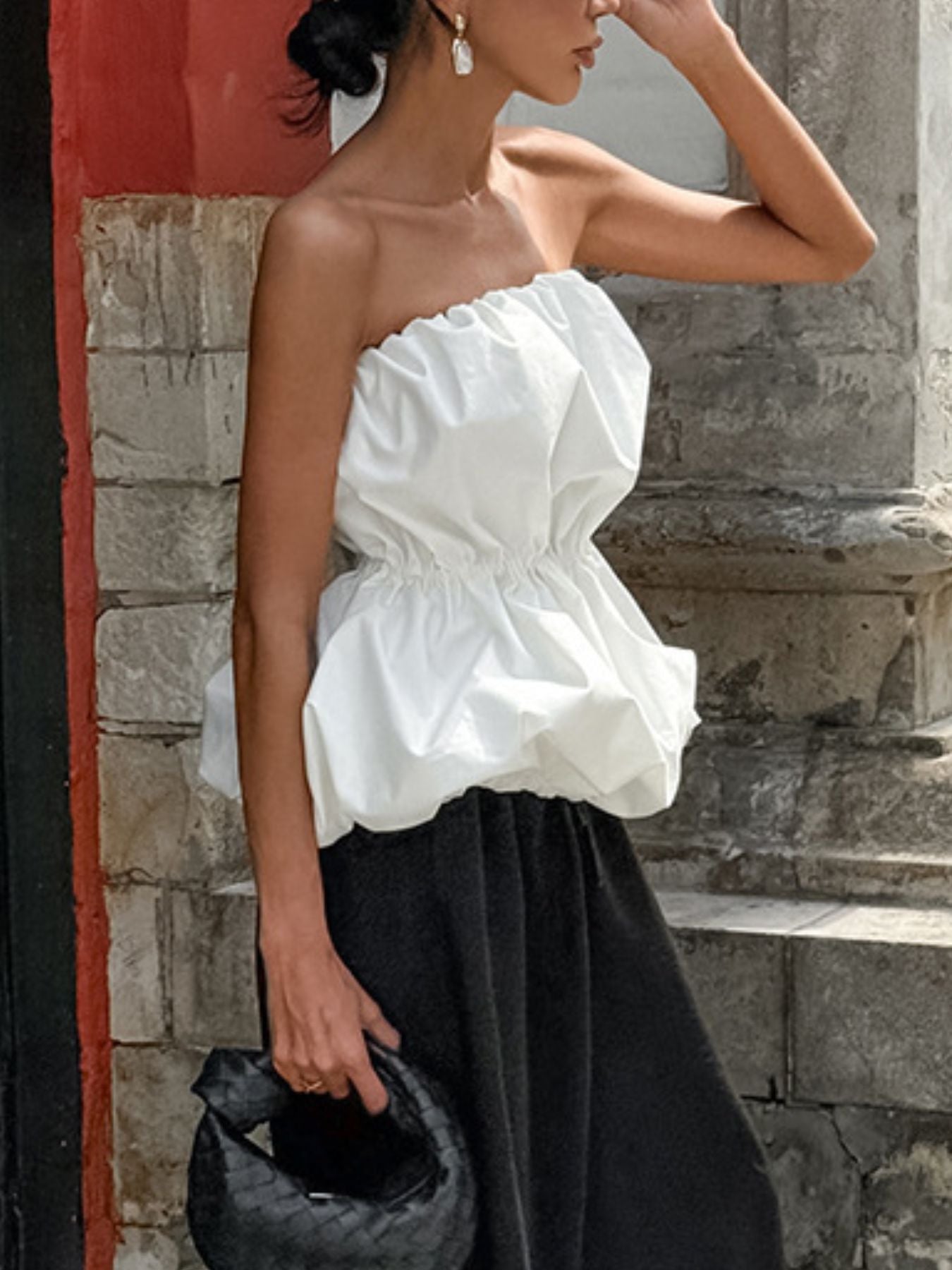 Ruched Bubble Hem Tube Top — women's top Australia