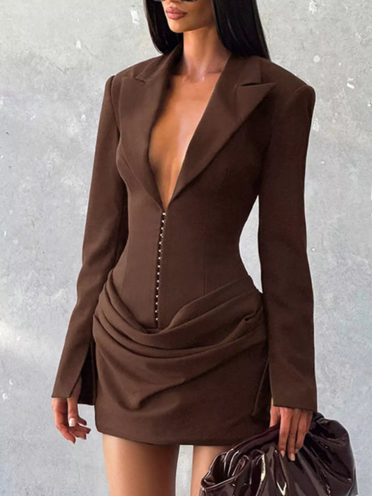 Full Size Blazer-Style Long Sleeve Mini Dress Plus Size — women's formal dress Australia