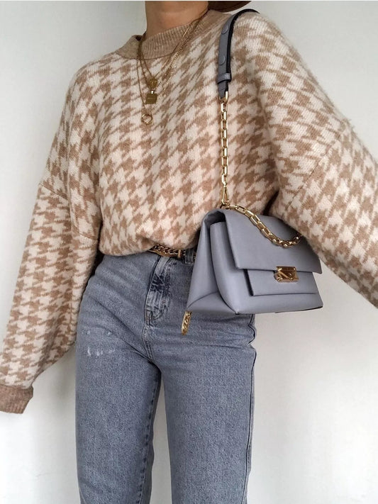 Women's Houndstooth Pattern Oversized Sweater — women's knitwear Australia
