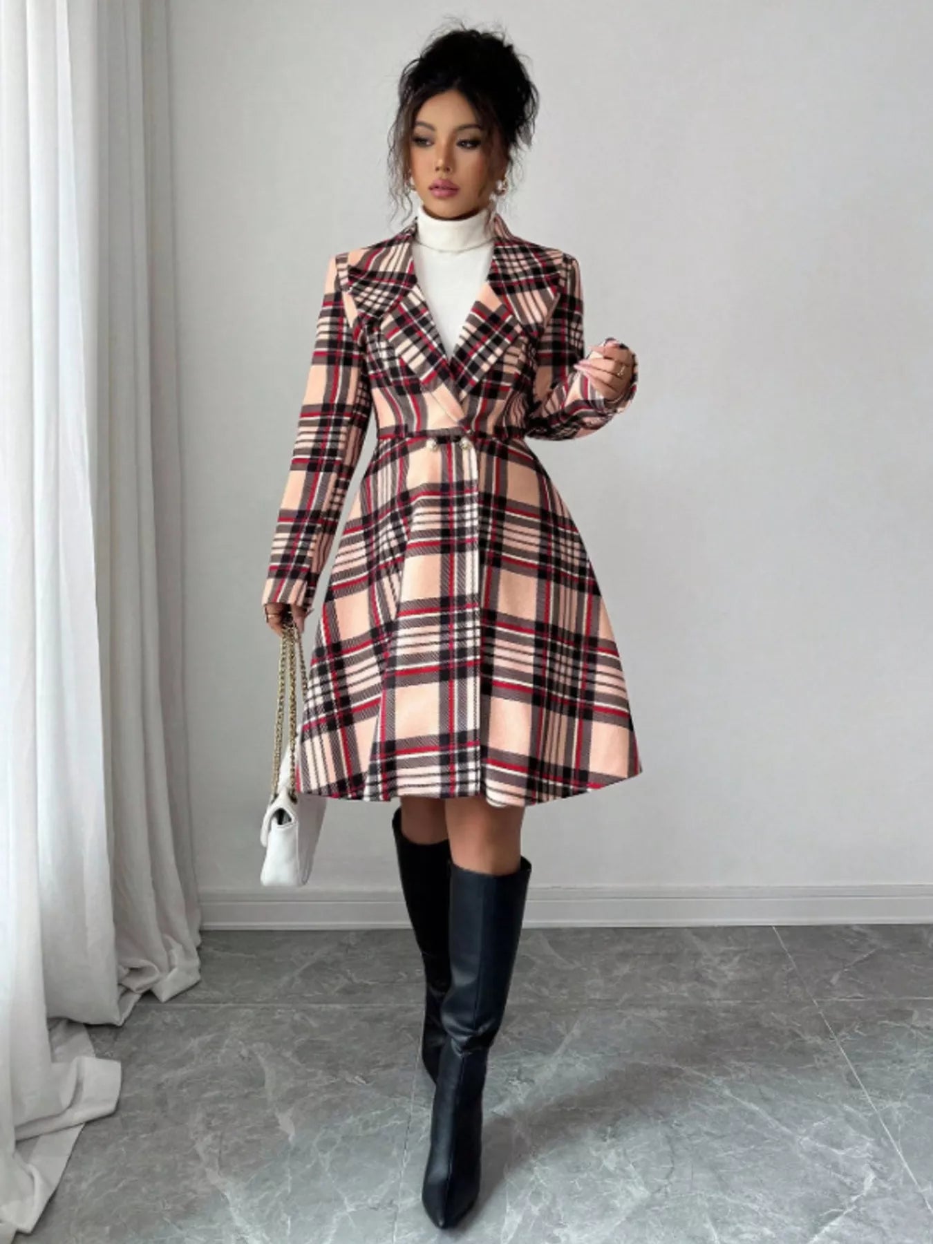 Plaid Button Up Long Sleeve Coat — women's coat Australia