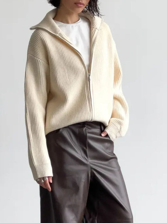 Women's Zip-Up Ribbed Knit Cardigan — women's knitwear Australia