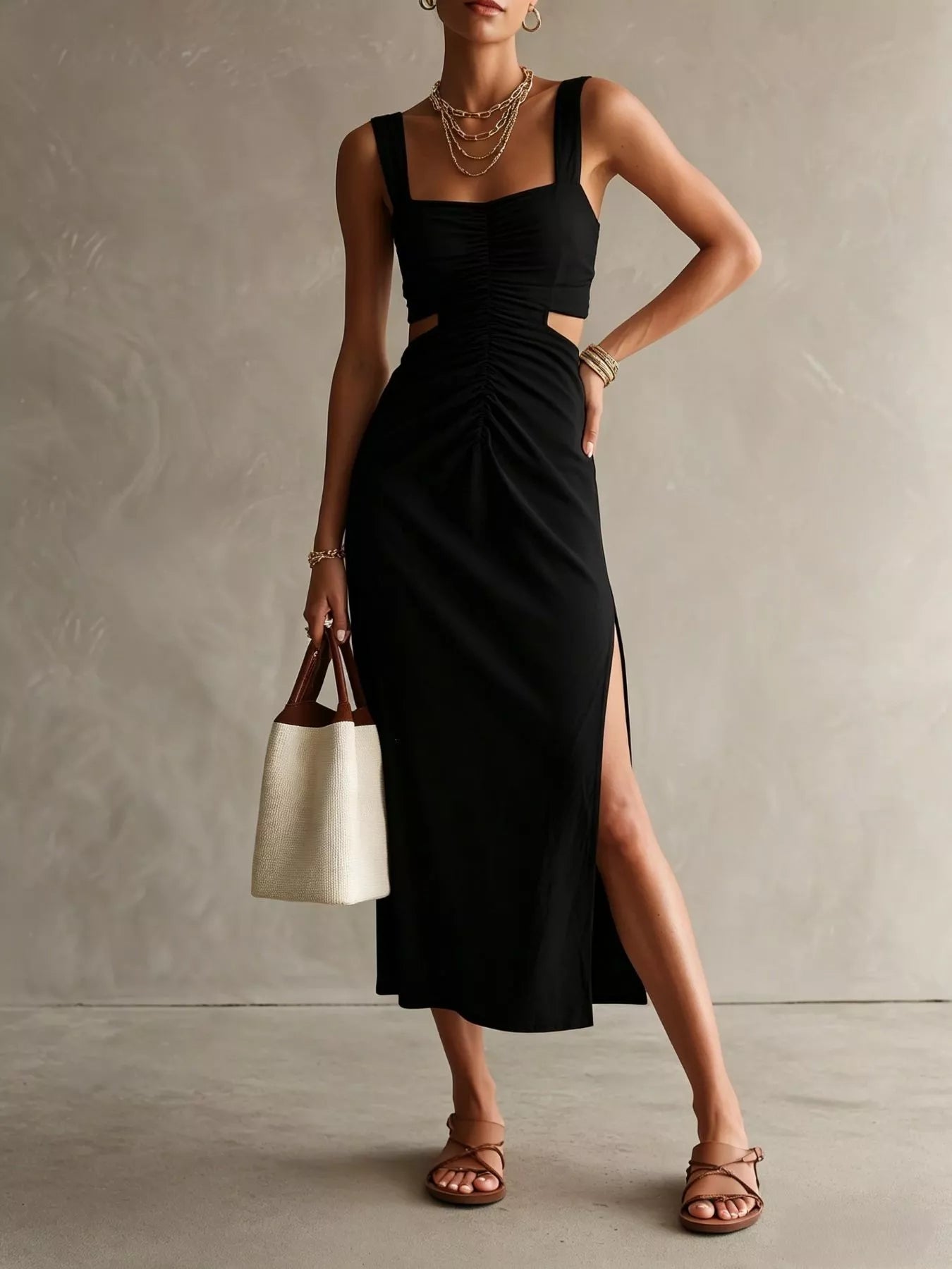 Women's Ruched Cut-Out Midi Dress — Chic and Unique AU