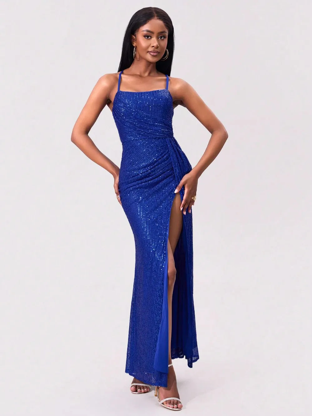 Women's Slit Sequin Square Neck Spaghetti Strap Dress — Chic and Unique AU