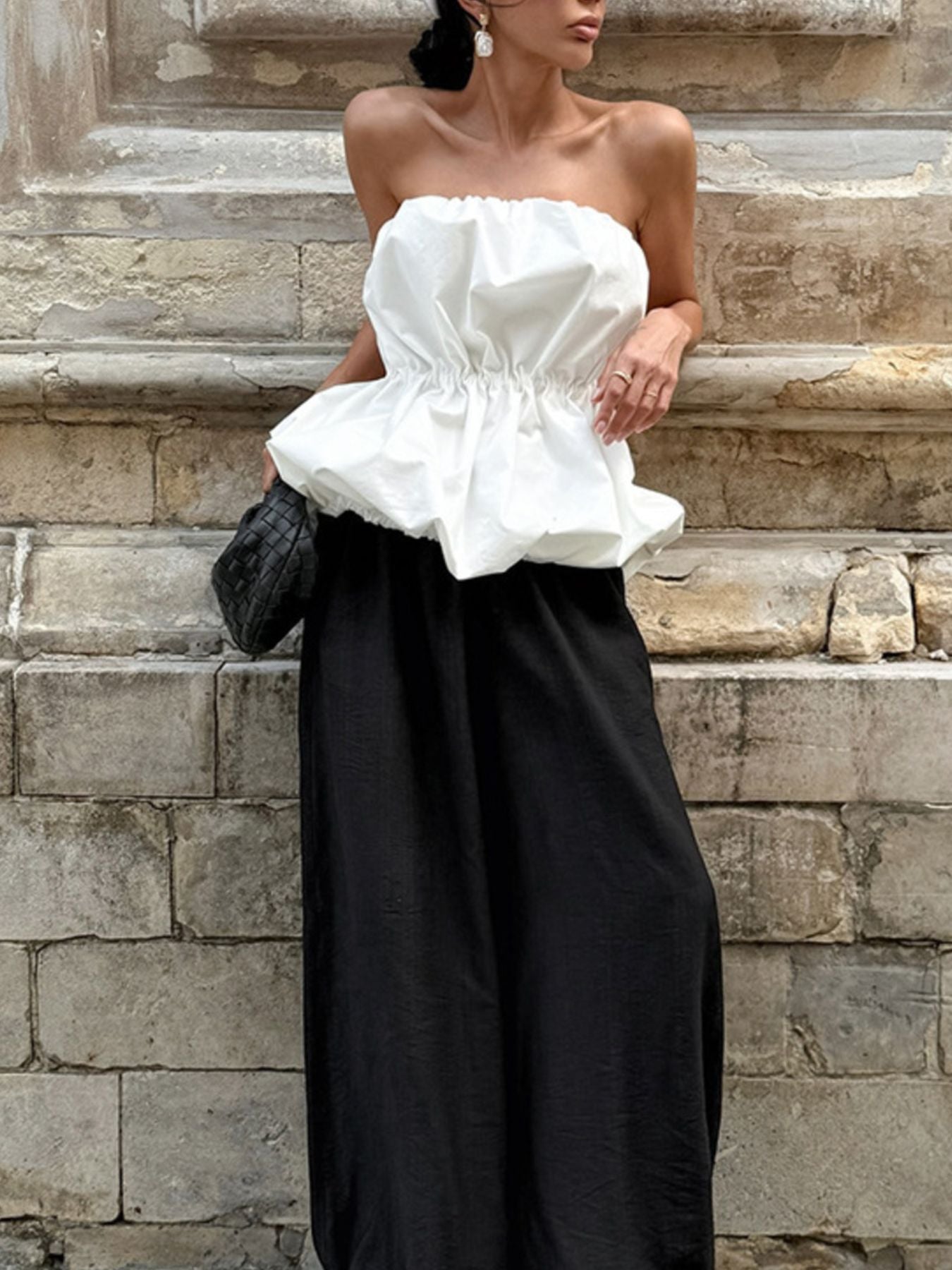 Ruched Bubble Hem Tube Top — women's top Australia