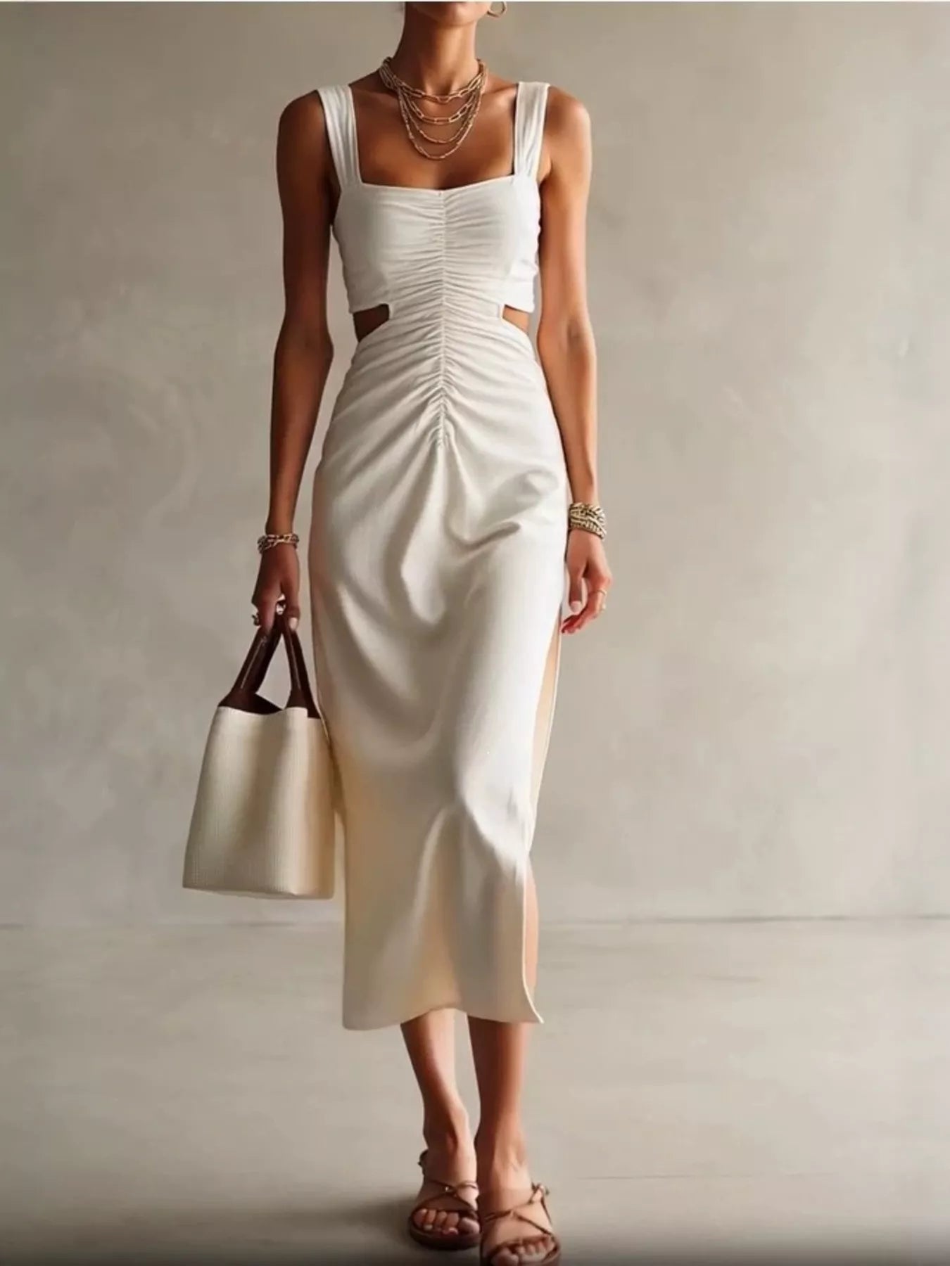 Women's Ruched Cut-Out Midi Dress — Chic and Unique AU