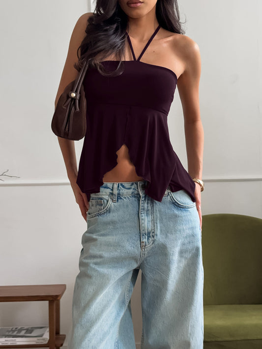 Halter Neck Asymmetrical Hem Cami — women's cami Australia