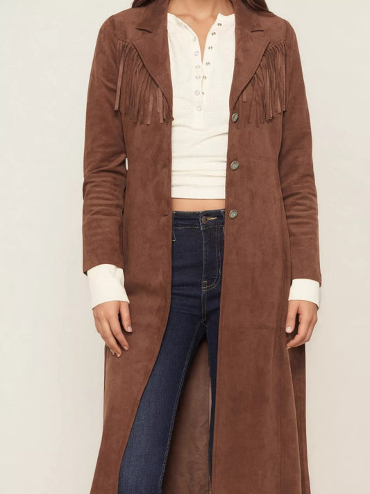 Fringe Lapel Collar Long Sleeve Coat — women's coat Australia