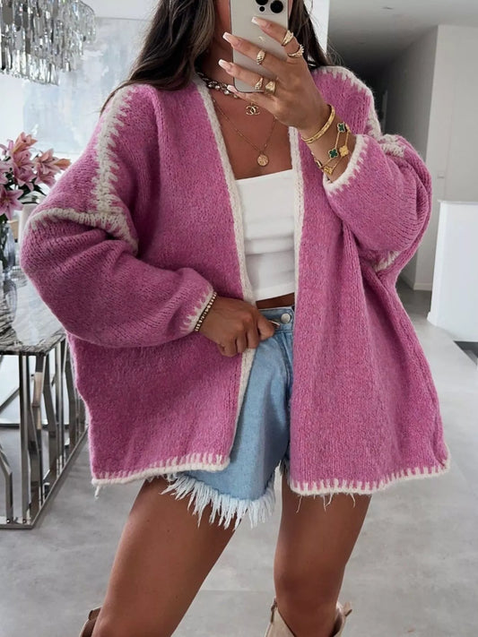 Women's Contrast Trim Open Front Cardigan — women's knitwear Australia