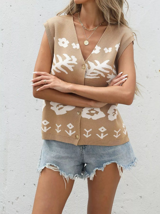 Women's Floral V-Neck Cap Sleeve Cardigan — women's knitwear Australia