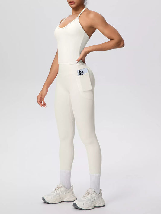Halter Neck Cami and High-Waisted Leggings Active Set — gym set Australia