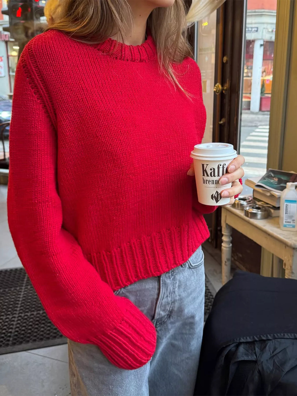 Women's Ribbed Round Neck Sweater — women's knit sweater Australia