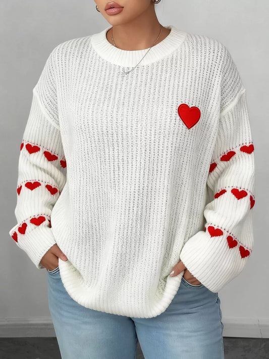 Women's Heart Pattern Round Neck Sweater — women's knitwear Australia