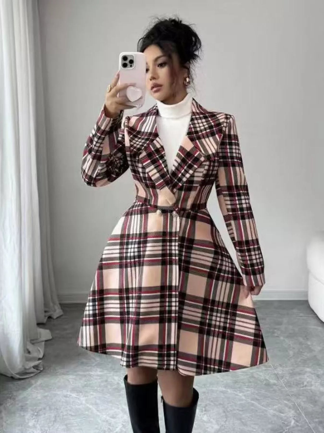 Plaid Button Up Long Sleeve Coat — women's coat Australia