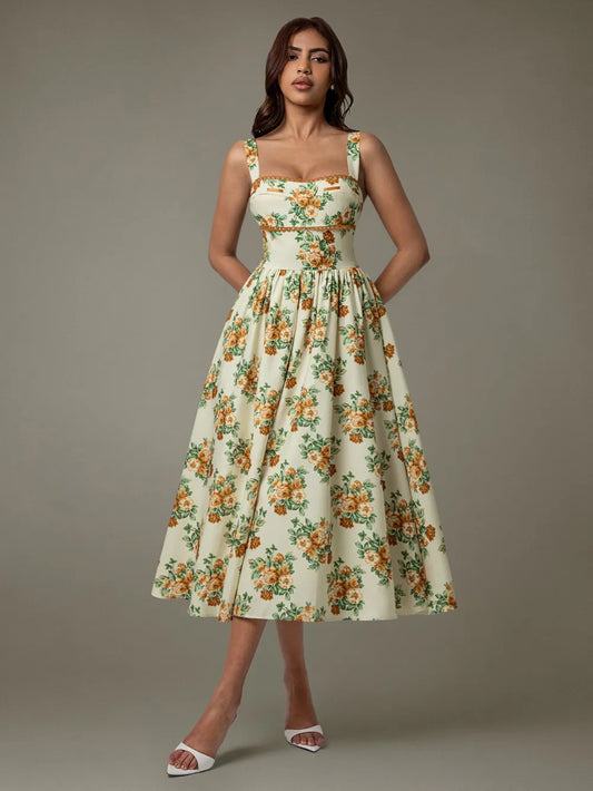 Women's Lace Trim Floral Sleeveless Midi Dress — Chic and Unique AU